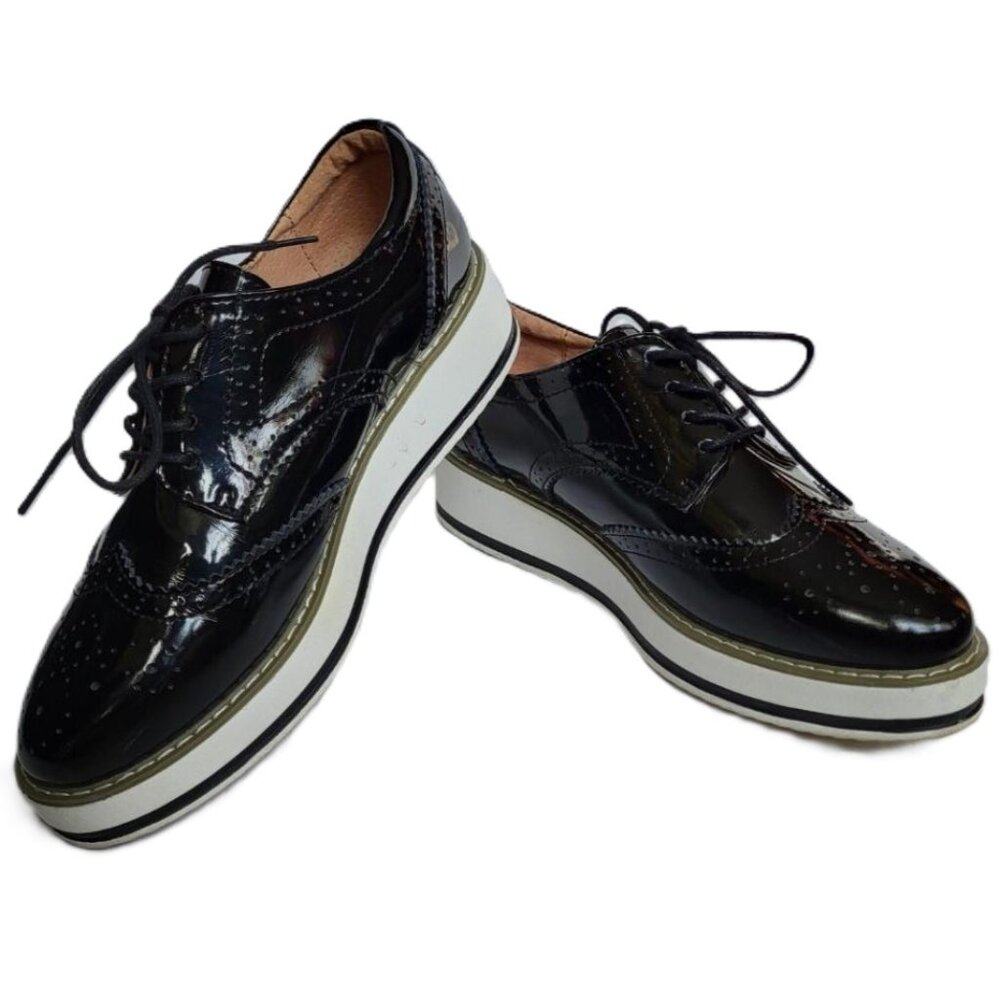 DADAWEN Women's Platform Lace-Up Wingtips Oxford Shoes - Size 12 (43)